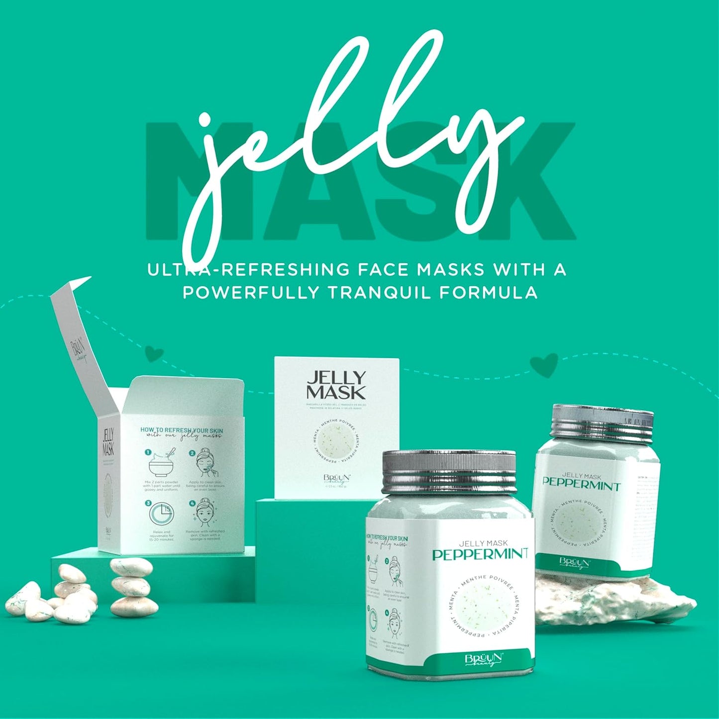 BRÜUN Peel-Off Peppermint Jelly Mask for Face Care – A 23 fl oz Rubber Mask Jar for 30 to 35 Treatments – A Skin Care Moisturizing Gel Mask of Spa Set for Men, Women and Adults