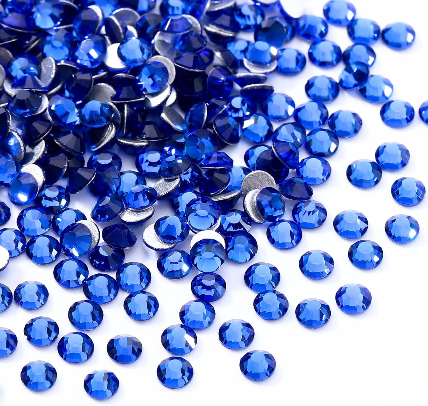 Sapphire Flatback Rhinestones, Glass Rhinestones for Nail Art and Craft, Glue Fix, Loose Crystal Gemstones(Blue, SS10, 1440pcs, 2.7-2.8mm)