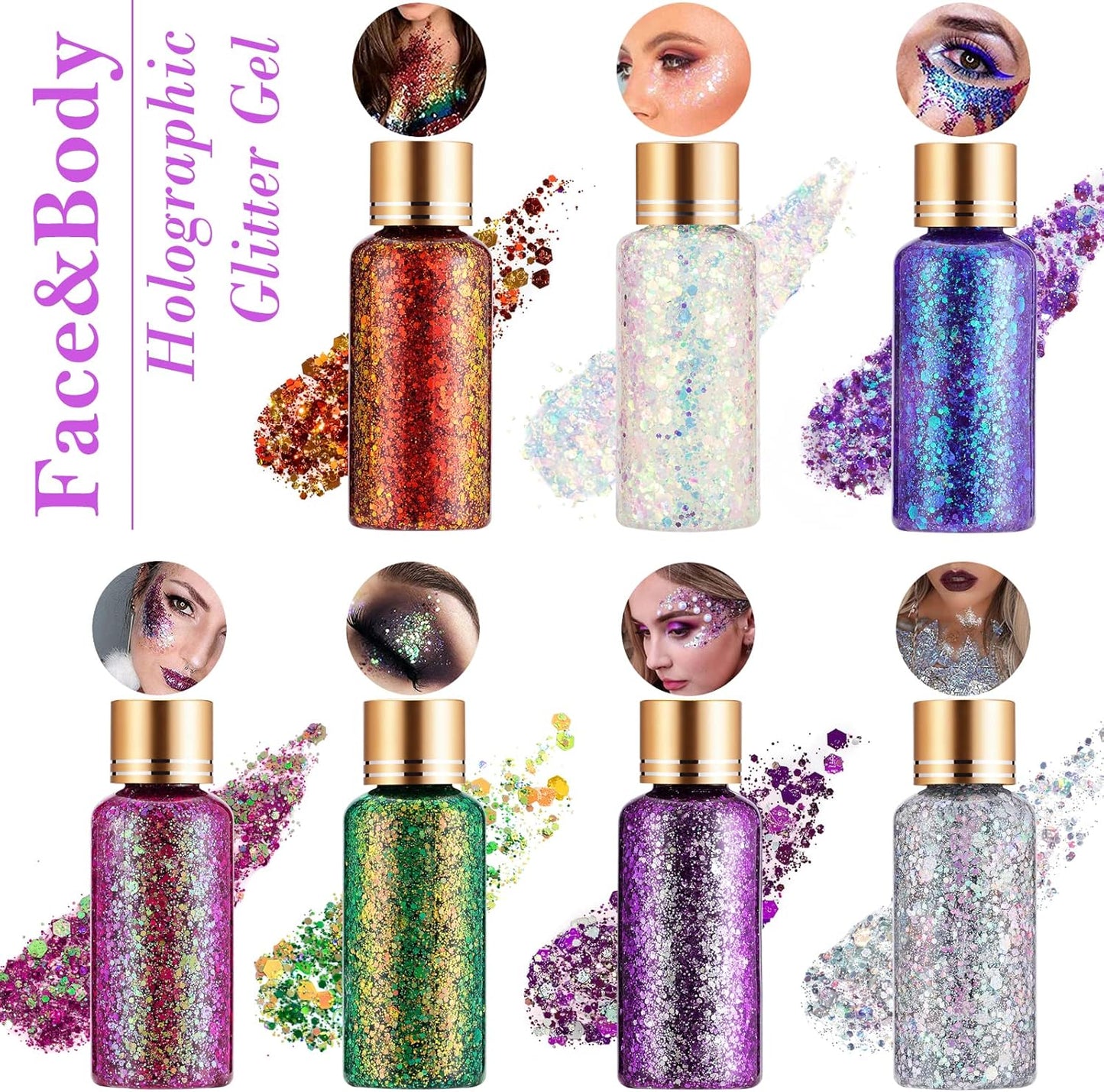 Maple Red Face Body Hair Glitter Gel for Women and Kids, Holographic Chunky Color Changing Glitter Gel Lasting Sparkling Shimmer Makeup for Christmas Party Festival Rave Accessories, 1oz