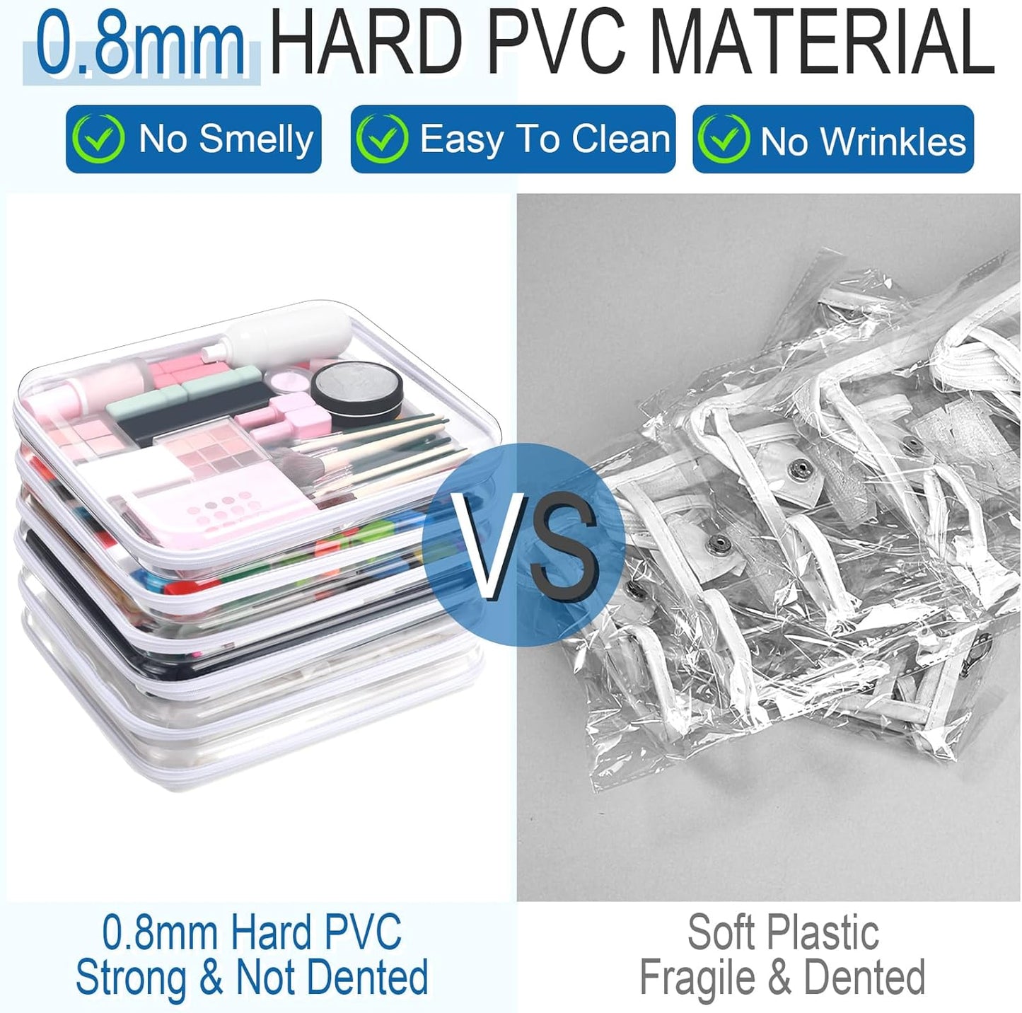 Sanwuta 6 Pcs Clear Hard Zipper Case Pencil Pouches Hard Plastic Zipper Pouches Makeup Bag Transparent Cases for Snacks Plastic Storage Organizer Box for Travel(White,13.78 x 11.81 x 2 Inch)