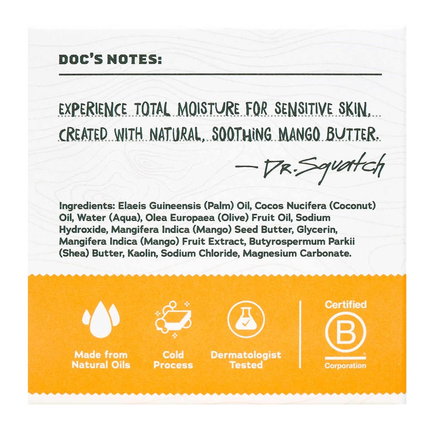 Dr. Squatch NEW Total Moisture Bar Soap for Men - No Added Fragrance Formulated for Sensitive Skin - Mango Butter (5 oz, 3-pack)