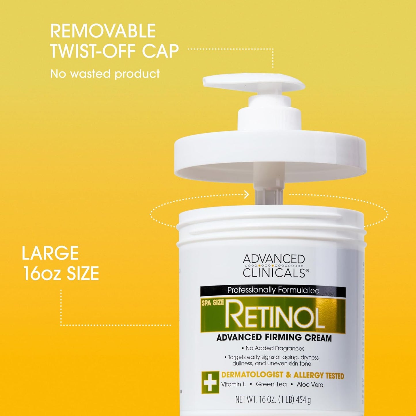 Advanced Clinicals Retinol Body Lotion & Face Moisturizer | Visible Anti Aging Skin Care Retinol Body Cream For Women & Men Targets Look Of Fine Lines, Wrinkles & Crepe Looking Dry Skin, 16OZ, 2-Pack