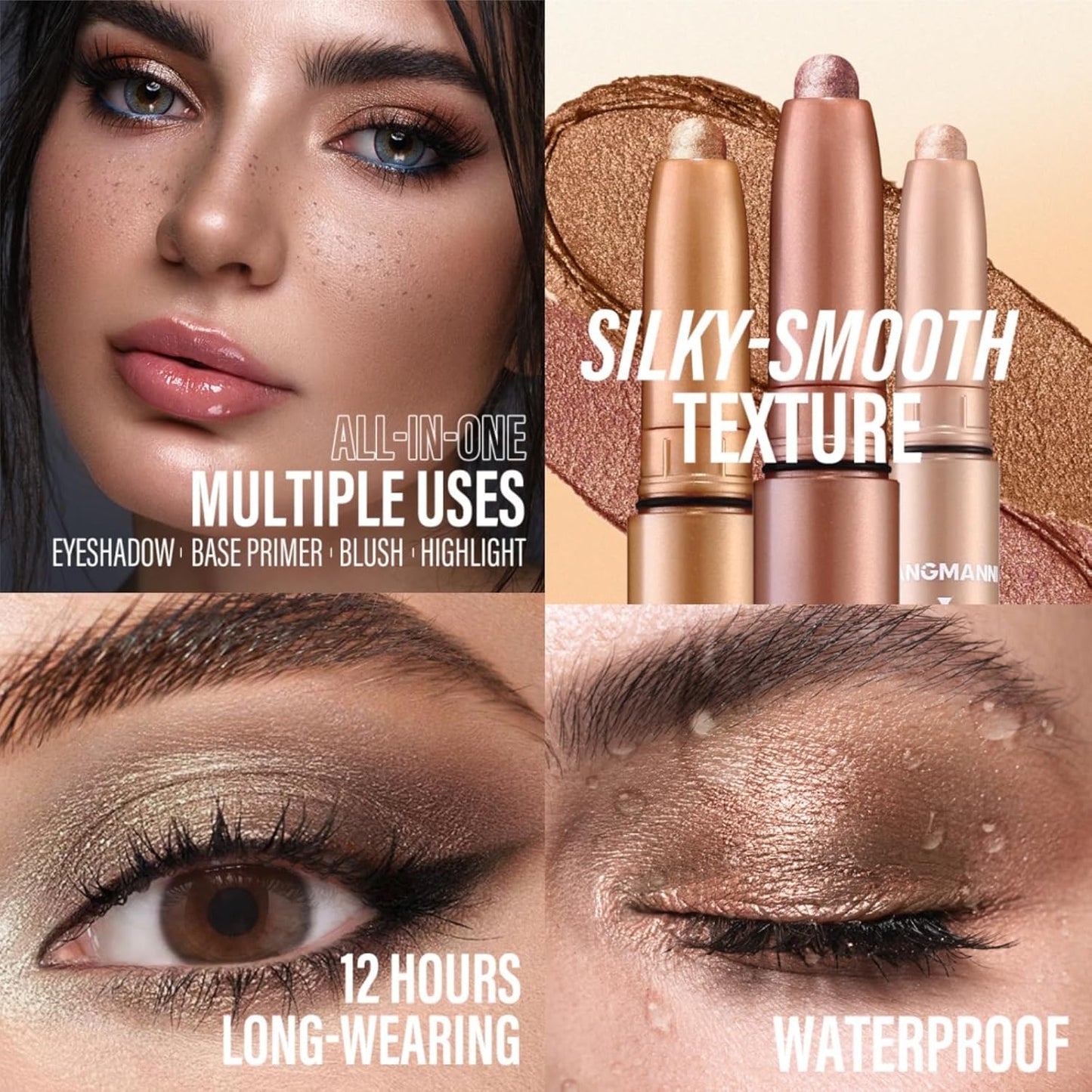 Jolilab Eyeshadow Stick Set, 2 Colors Matte Professional Bright-Colored Contouring and Highlight Eyeshadow Stick, Cream Waterproof Long Lasting High Pigmented Eye Shadow. (2, 06+23 2pcs)