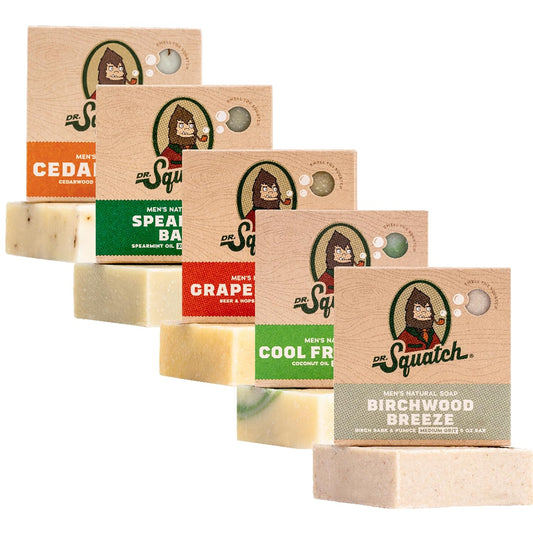Dr. Squatch Natural Bar Soap for Men Variety Gift Set - Cold Process Soap No Harsh Chemicals - Birchwood Breeze, Cedar Citrus, Grapefruit IPA, Spearmint Basil & Cool Fresh Aloe (5 oz, 5-Pack)