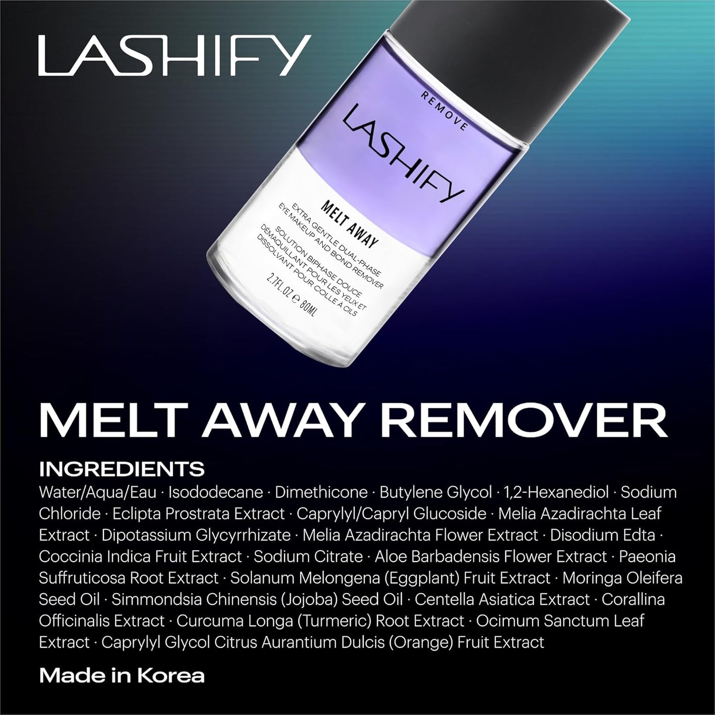 Lashify Melt Away Extra Gentle Dual-Phase Eye Makeup and Bond Remover, 80ml bottle