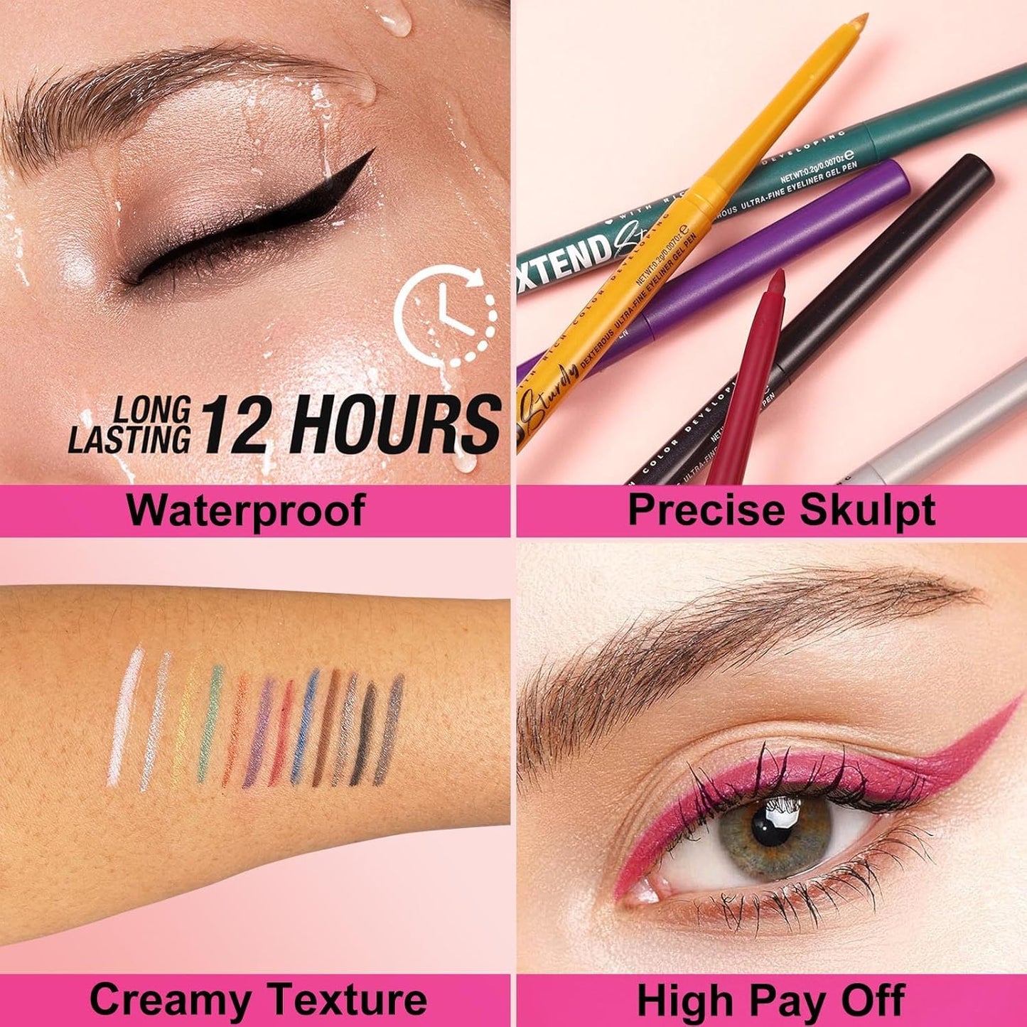 Waterproof Eyeliner black Shimmer Retractable Black Gel Eyeliner Smudge-proof Hypoallergenic Makeup (11#)