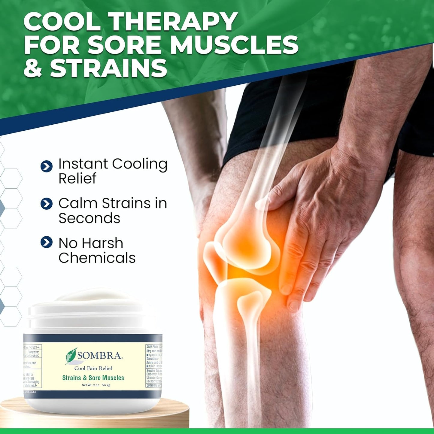 Sombra Warm & Cool Pain Relief Gel, Warm Relief for Arthritis and Chronic Pain Pre-Workout Muscle Rub, Cold for Swelling, Soreness, Post-Workout, Free of Artificial Fragrances, 2oz Per Jar