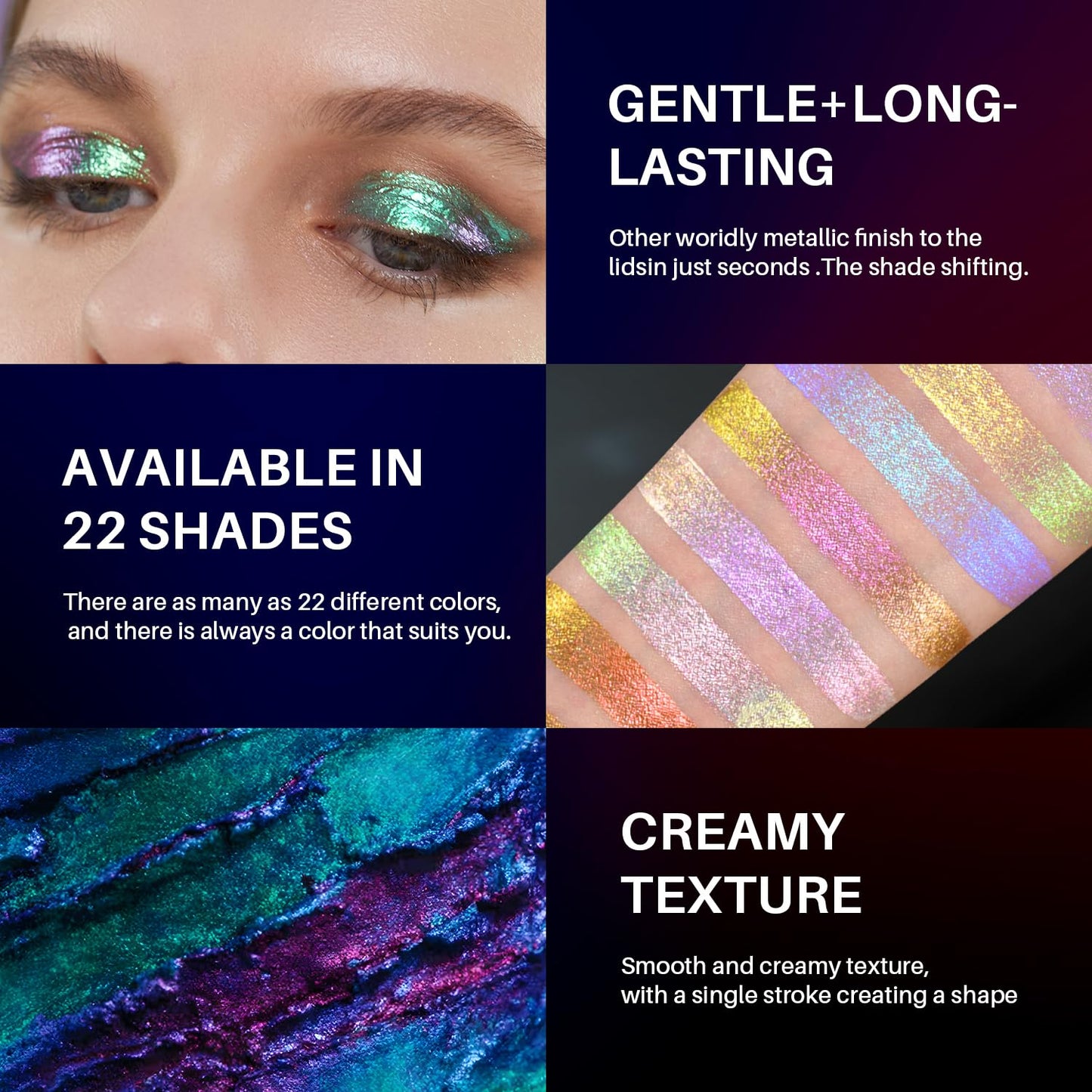 CHARMACY Liquid Duochrome Eyeshadow, Multi-Dimensional Eye Looks, Long Lasting Glitter Eye Shadow Sets Metallic Pigments, Quick Drying, Sparkling Shiny Eye Makeup for Beginners, 1.6g (#17)