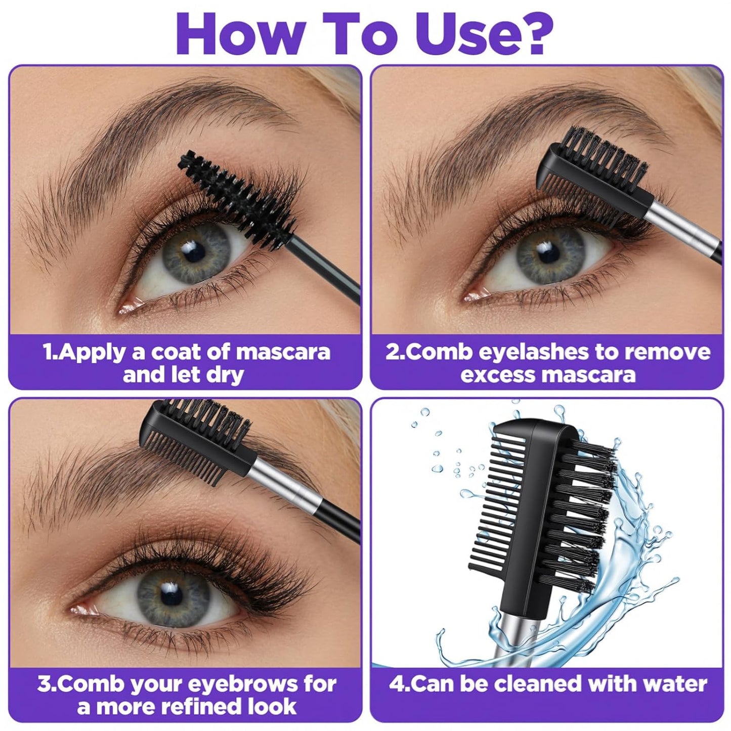 3pcs Eye Lash Brushes Separator, Eyebrow Comb for Women, Dual-Head Eyebrow Brush and Comb for Eliminating Mascara Clumps, Grooming Shaping Brow, Separating Lashes, Eyelashes Extension