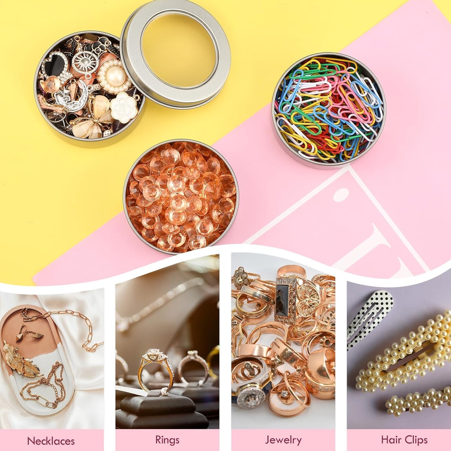 TecUnite 100 Pack 2 Ounce Metal Tin Cans Round Empty Container Salve Tins with Clear Lid for Kitchen, Office, Candles, Candies