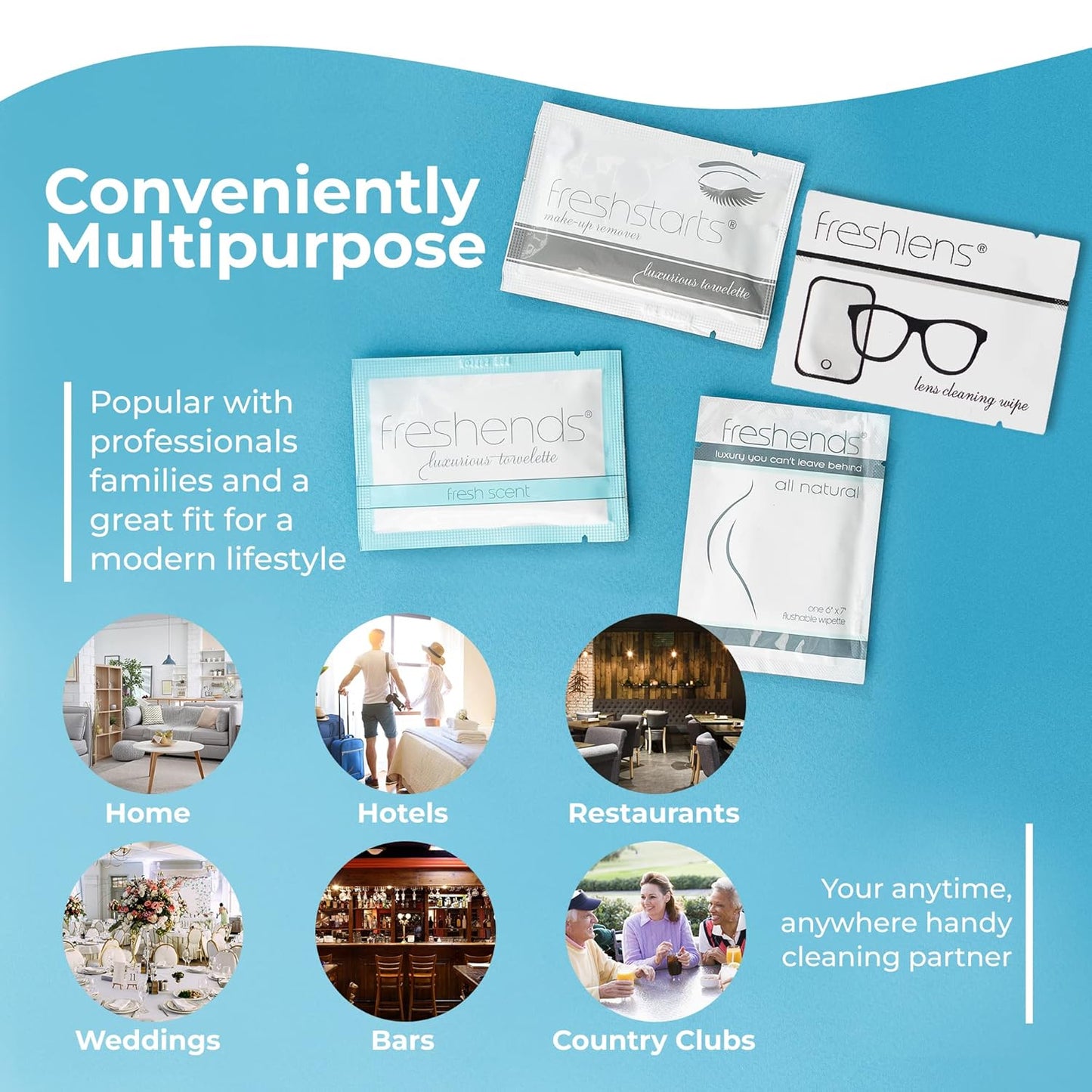 Freshends Flushable Individually Wrapped Wipes – Guest Bathroom Essentials for Weddings, Restaurants, Bars & Clubs – Travel-Size, Disposable