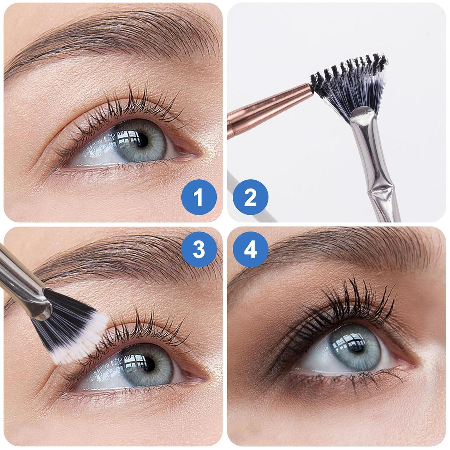 PAGOW Folding Angle Scalloped Lash Brush, Eyelash Comb Separator Makeup Tool, Multifunctional Mascara Fan Brush with Soft Bristles for Upper Lower Eye Lash (Black Bristles), 1 Pcs