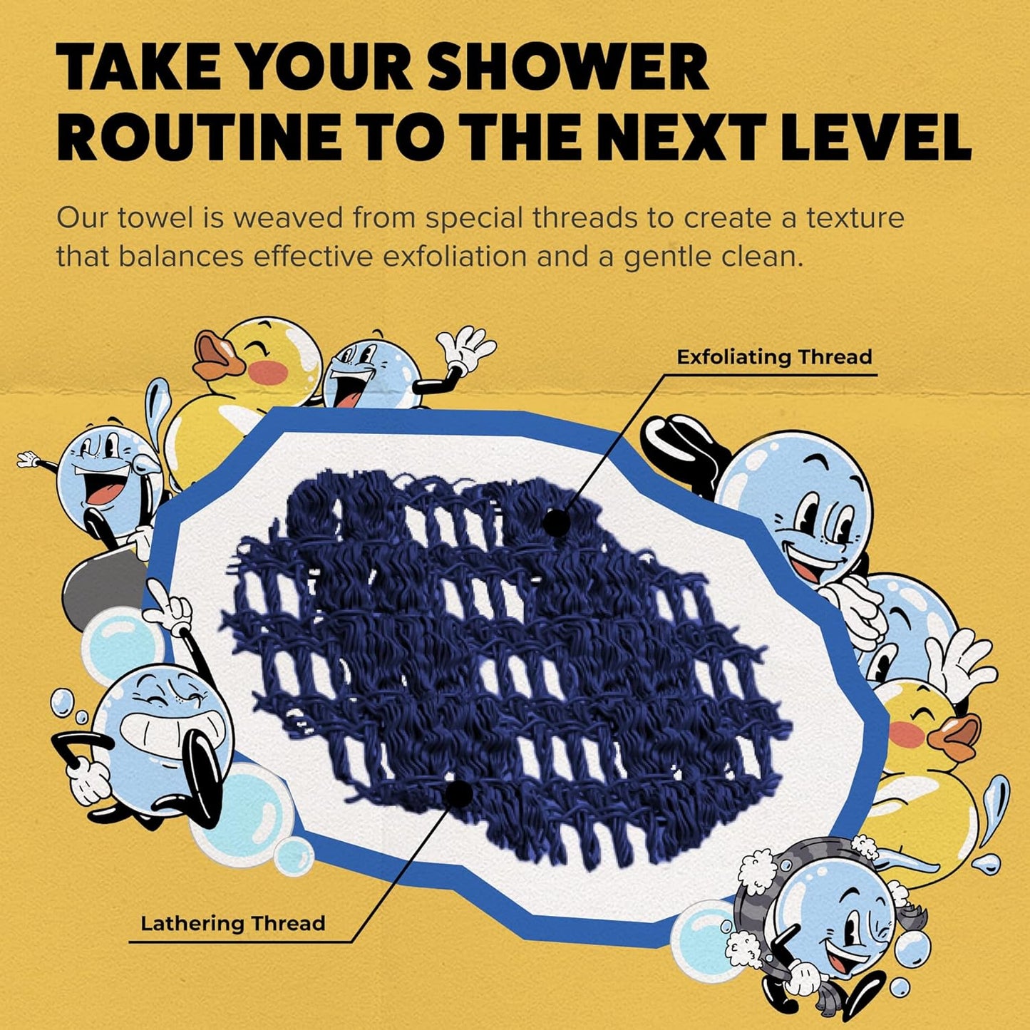 GOSHI Exfoliating Shower Towel - Rip-Resistant Exfoliating Washcloth for All Skin Types - Indigo Blue - Made in Japan