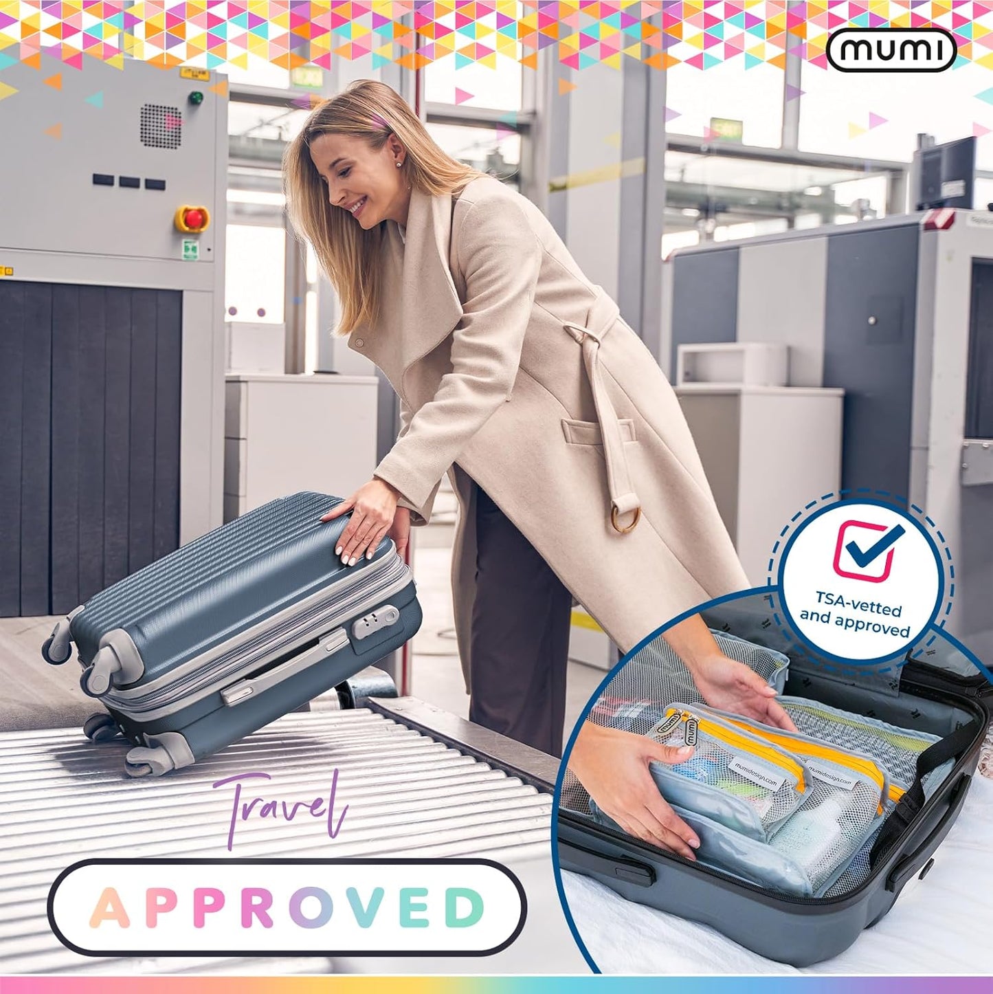 MUMI Travel Toiletry Bag Set of 3 – Clear TSA Approved Toiletry Bags for Women – Reusable Water-Resistant Makeup Organizer Pouches for Skincare, Cosmetics, Travel Accessories, Airport Packing - Purple