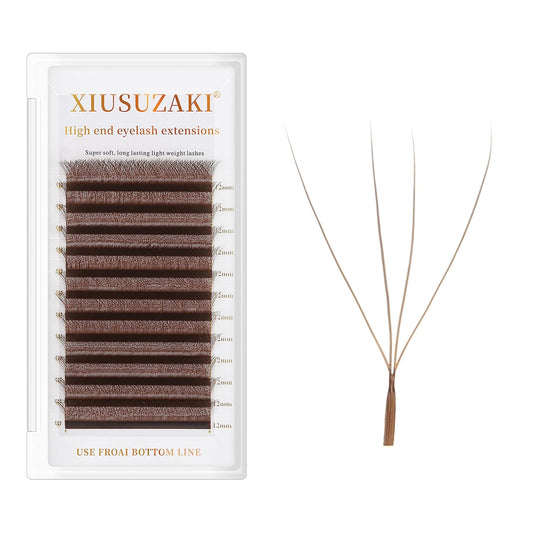 Lash Extensions Brown 4D W Eyelash Extensions W Shape 0.07mm Thickness C Curl 12mm Premade Fans Lashes Colored Lash Extension Volume Lashes Individual Lashes(W-Brown-4D-0.07-C,12mm)
