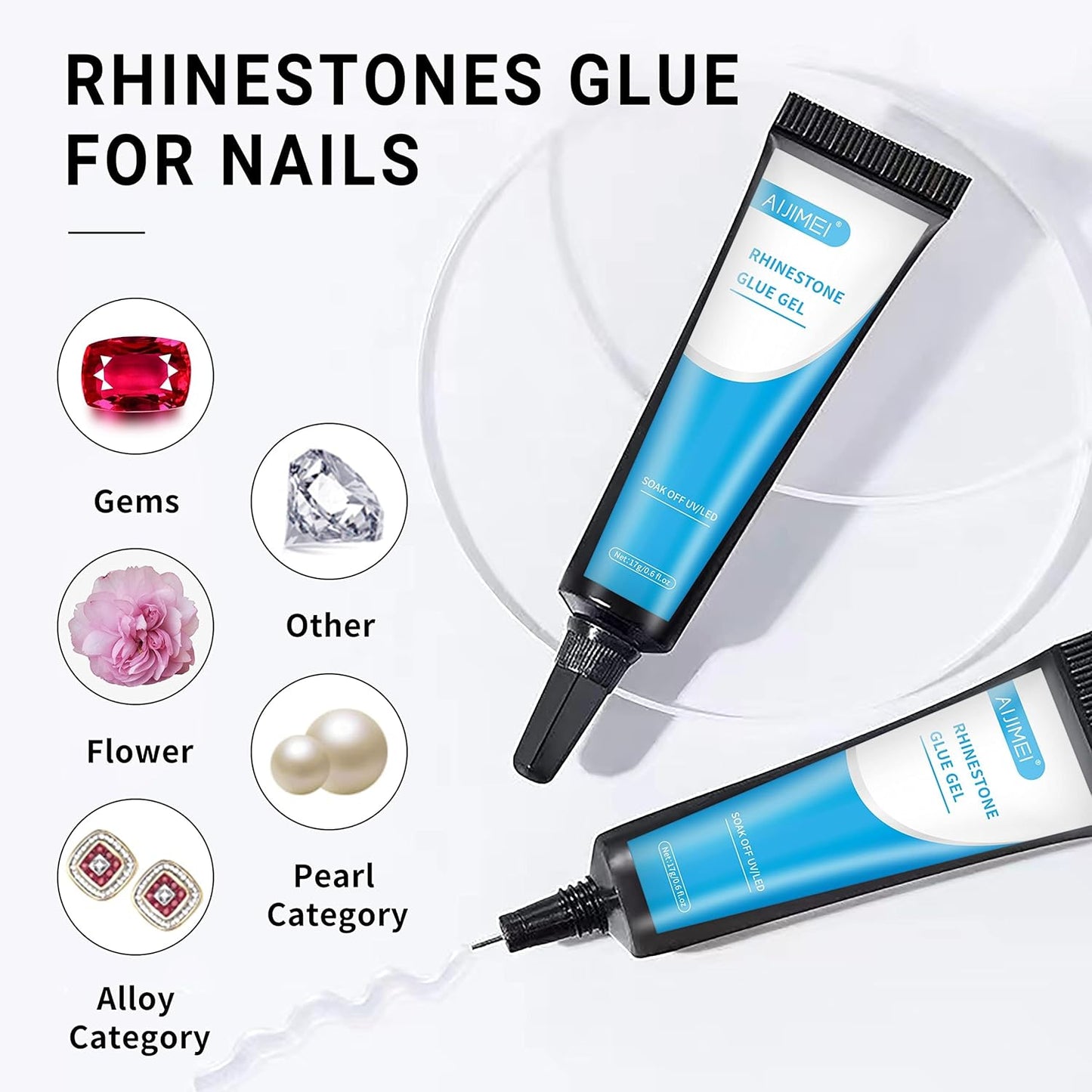 AIJIMEI 17g Nail Rhinestone Glue Nail Glue for Decorations Nail Charm 3D Nails Rhinestone Gel for Gem Nail Art Jewel Diamonds Solid Nail Gel (2Pcs)