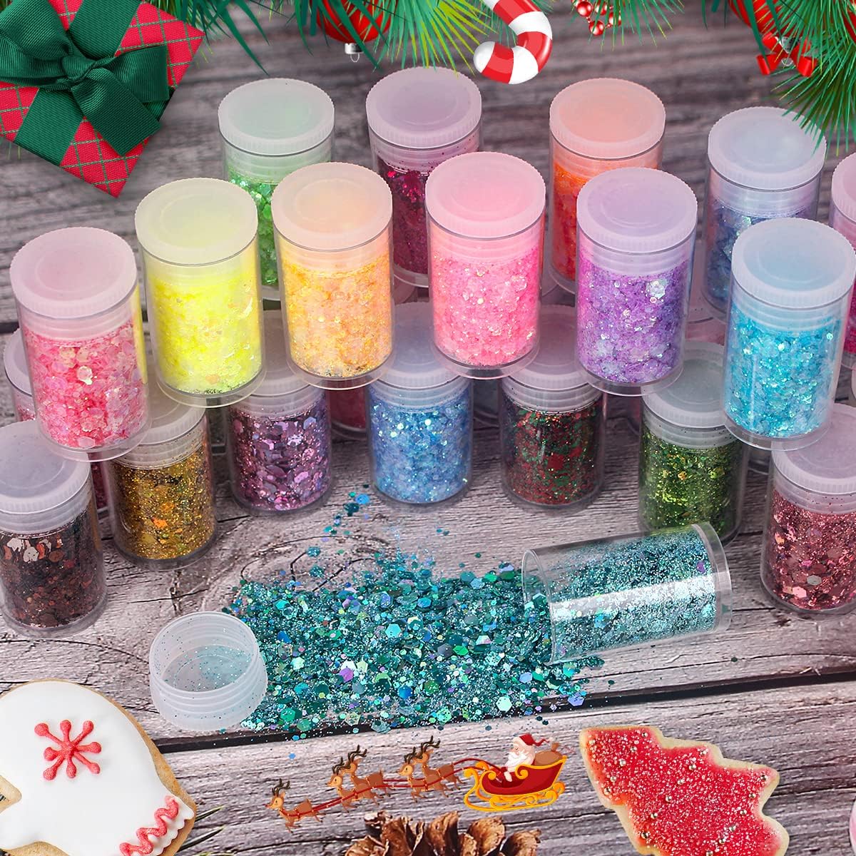 Holographic Chunky and Fine Glitter Mix, 45 Colors Festival Sequins & Powder, Iridescent Flakes, Cosmetic Face Body Eye Hair Nail Art Resin Tumbler Loose Glitter