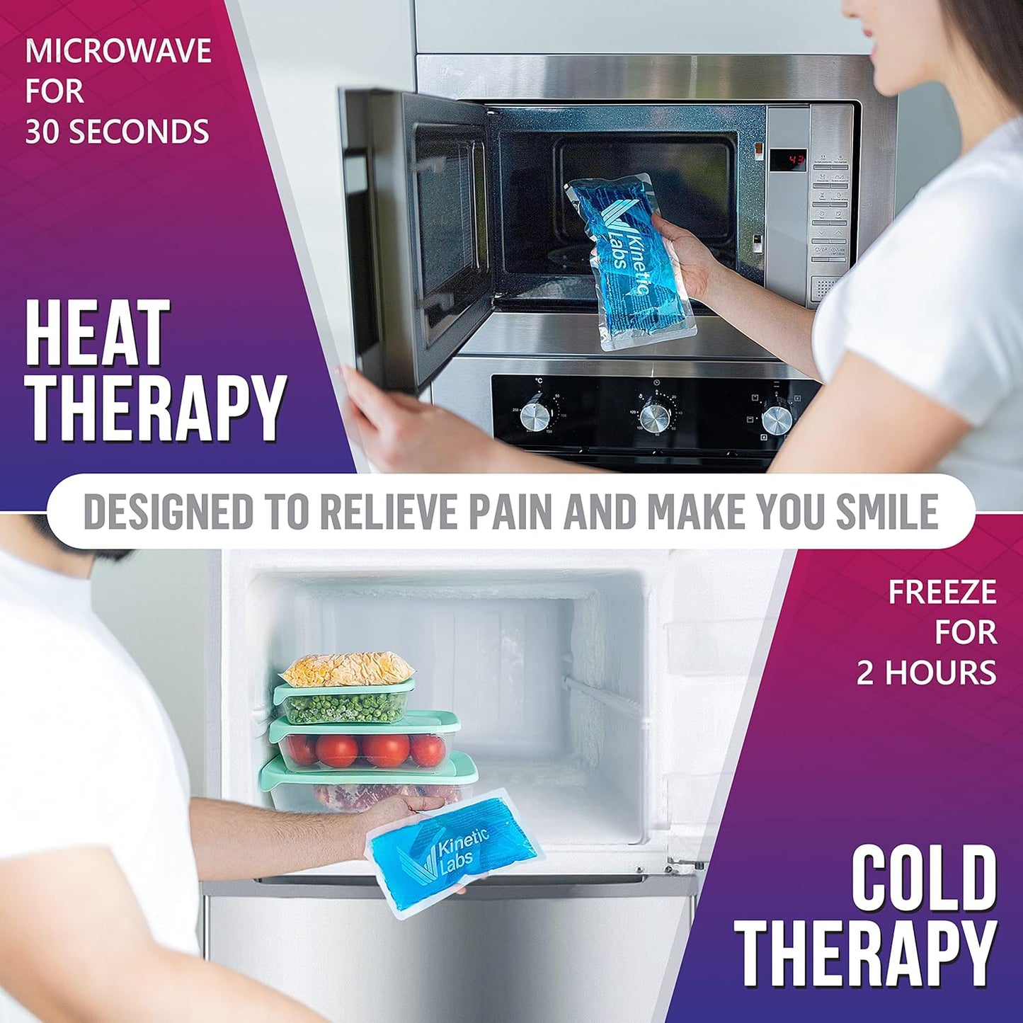 Reusable Gel Ice Packs for Injuries by Kinetic Labs (2 Pack) - Hot Cold Packs for Injuries 12" x 6" - Flexible Ice Packs for Back Head Knee Shoulder Neck Ankle Elbow Feet Headaches Surgery (X-Large)