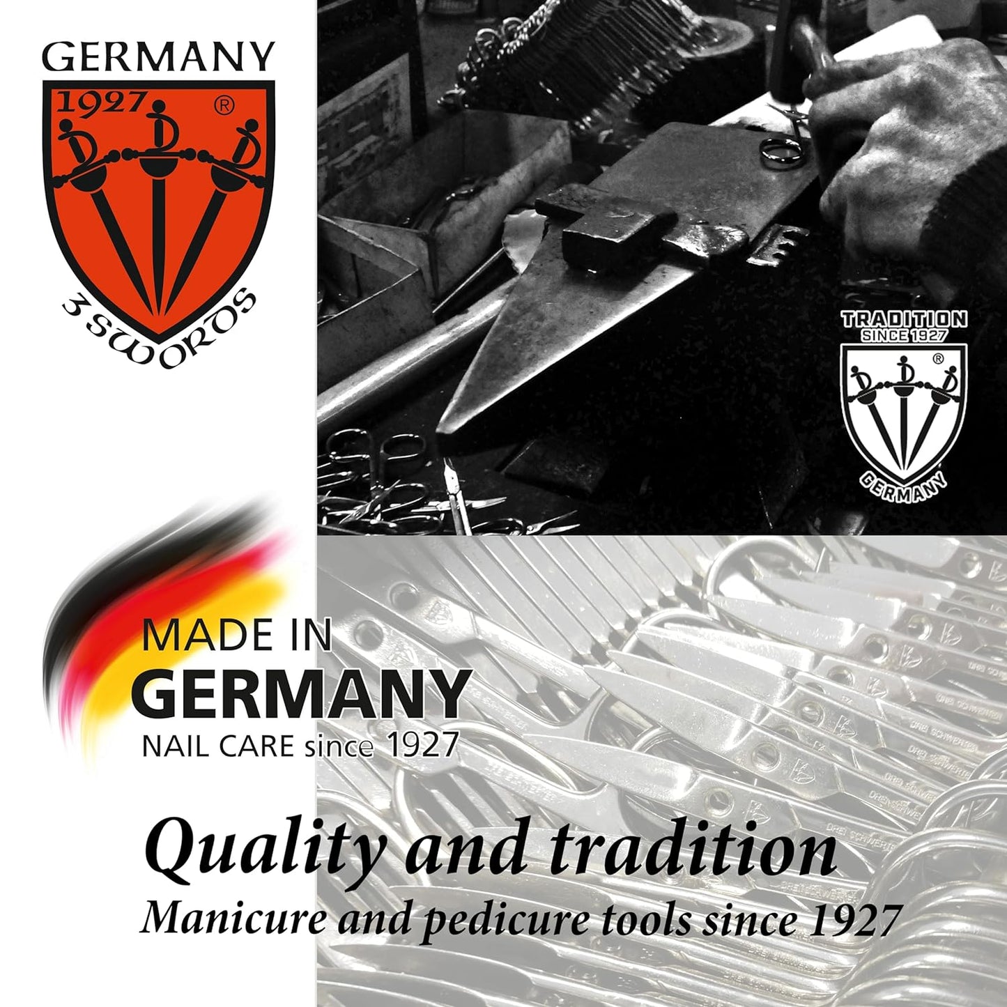 3 Swords Germany - brand quality STAINLESS STEEL INOX CURVED CUTICLE TOWERPOINT SCISSORS (1 PIECE) with case for manicure pedicure - nail care by 3 Swords - Made in Germany
