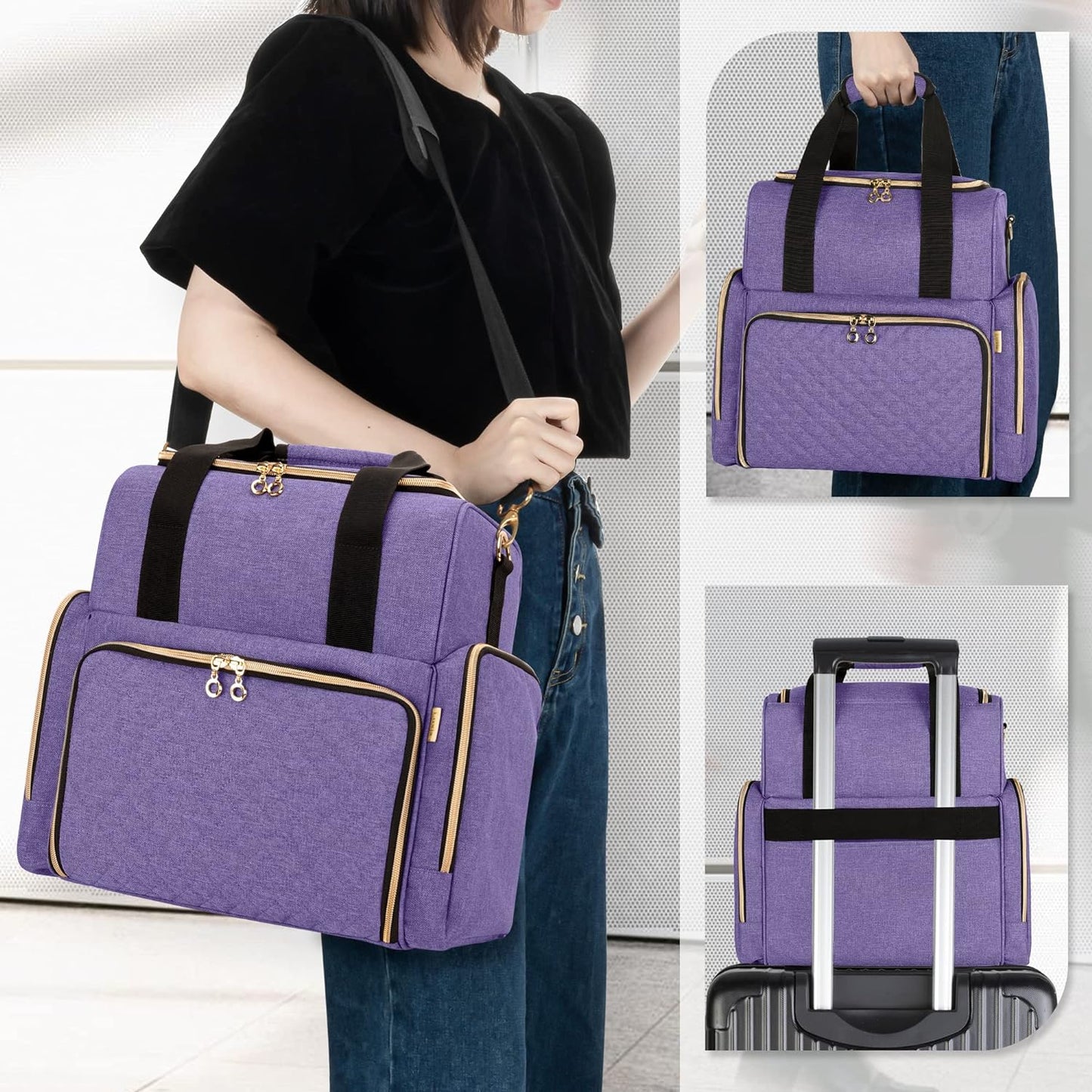 LUXJA Large Travel Makeup Bag with 3 Removable Cases, Cosmetic Bag with Detachable Dividers (Patent Pending), Purple