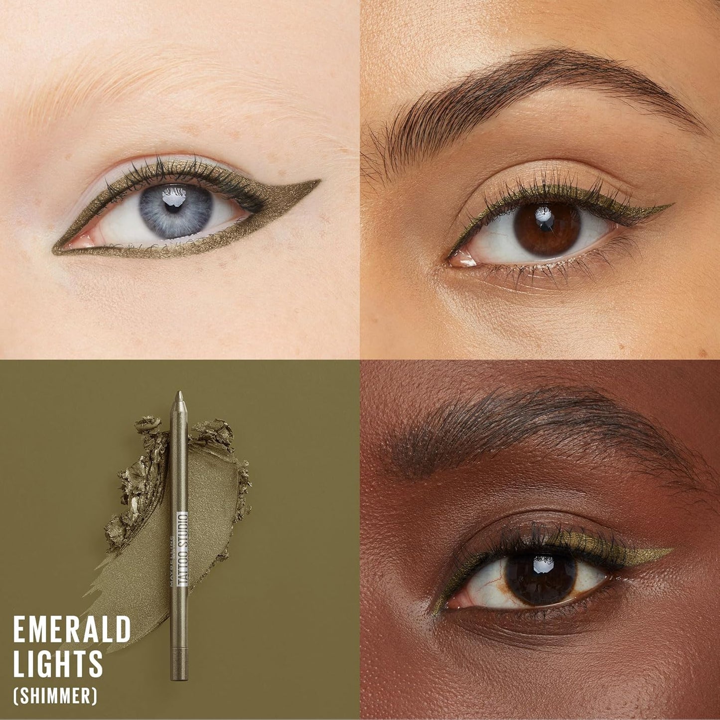 MAYBELLINE New York Tattoo Studio Long-Lasting Sharpenable Eyeliner Pencil, Glide on Smooth Gel Pigments with 36 Hour Wear, Waterproof Emerald Lights 0.04 oz