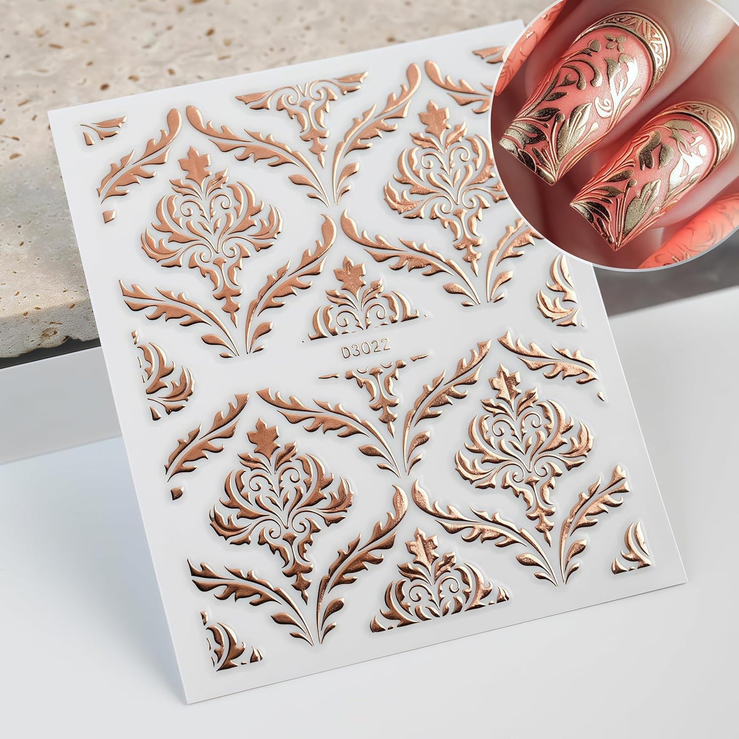 30 Sheets Lace Flower Nail Art Sticker 3D Self-Adhesive Hollow Rose Golden Lace Floral Vine Decals Irregular Geometric Manicure Sliders for Spring Summer Women Acrylic Nail Decorations