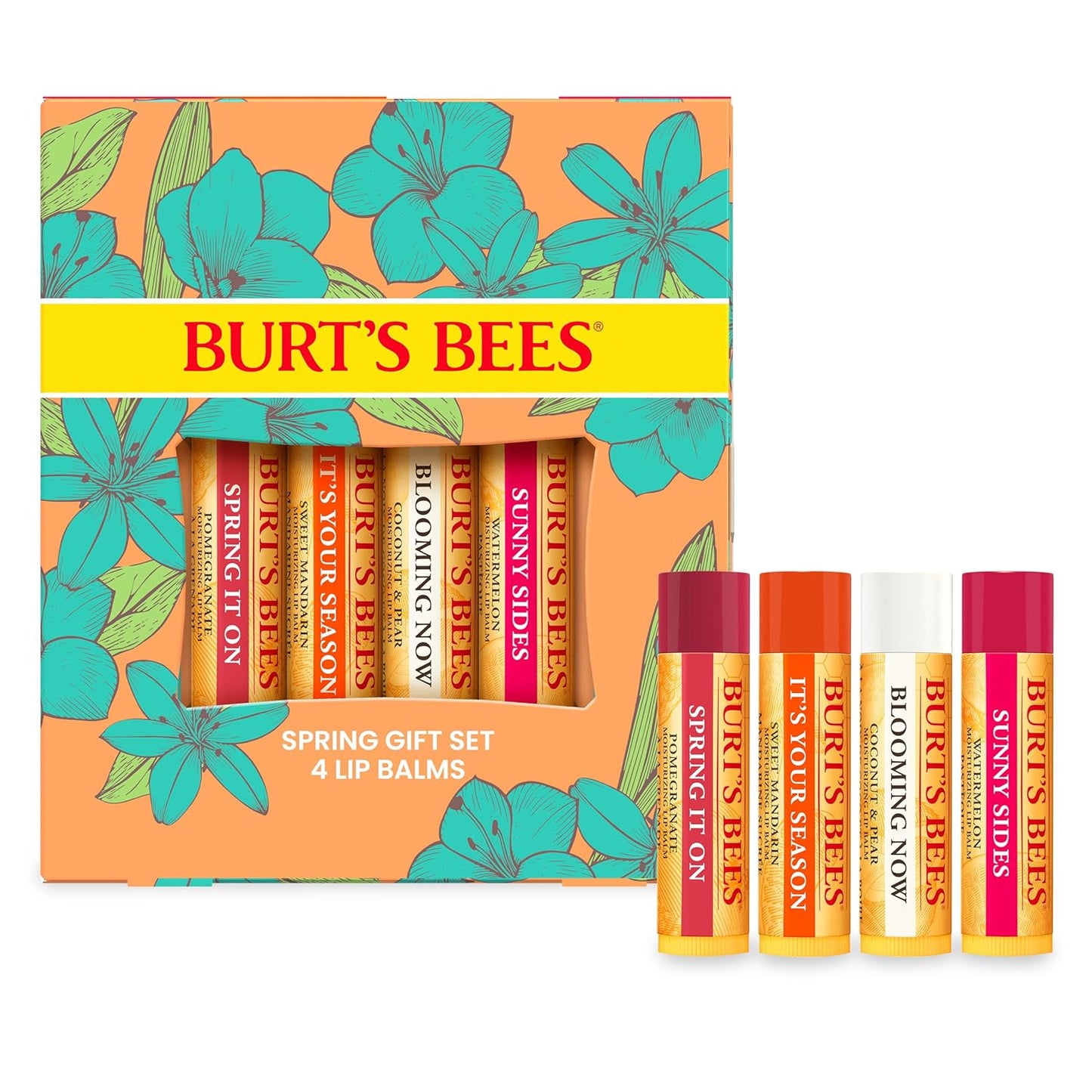 Burt's Bees Gifts Ideas - Just Picked Lip Balm Set, Pomegranate, Watermelon, Sweet Mandarin, Coconut & Pear, Natural Origin Lip Treatment, 4 Tubes, 0.15 oz.