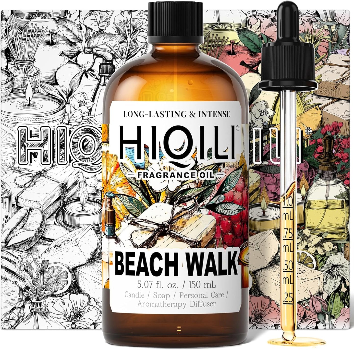 HIQILI Beach Walk Fragrance Oil for Diffuser & Humidifier, Candle & Soap Making, Luxury Hotel Scents, Perfect as a Gift - 5.07 Fl Oz